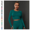 Summer solid color knit seamless fitness top - sweat-wicking, shaping, compression long sleeve running, training, and yoga apparel for women