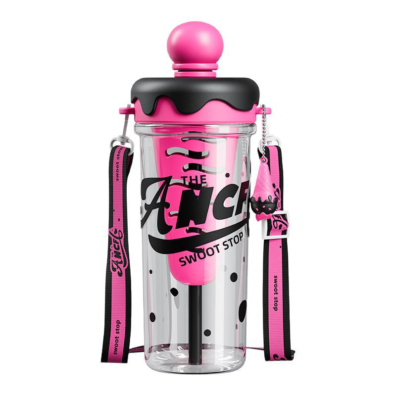 Ins style summer ice cream space water cup large capacity portable strap plastic cup tea water separation tea cup