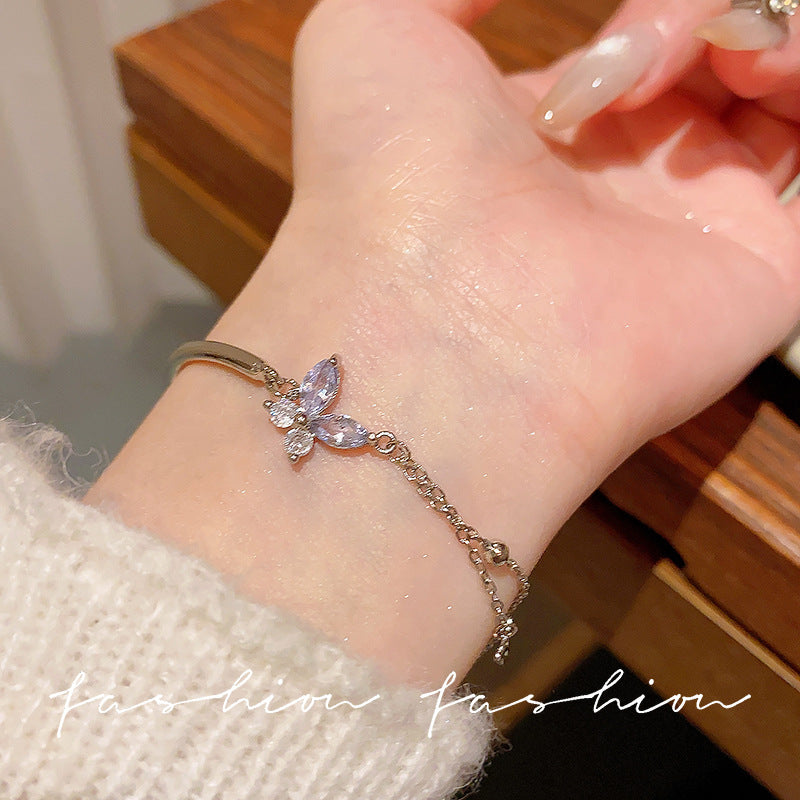Super fairy micro-embedded zircon bows bracelet for women classy sense of accessible luxury crystal bracelet best selling exquisite pull-out hand jewelry