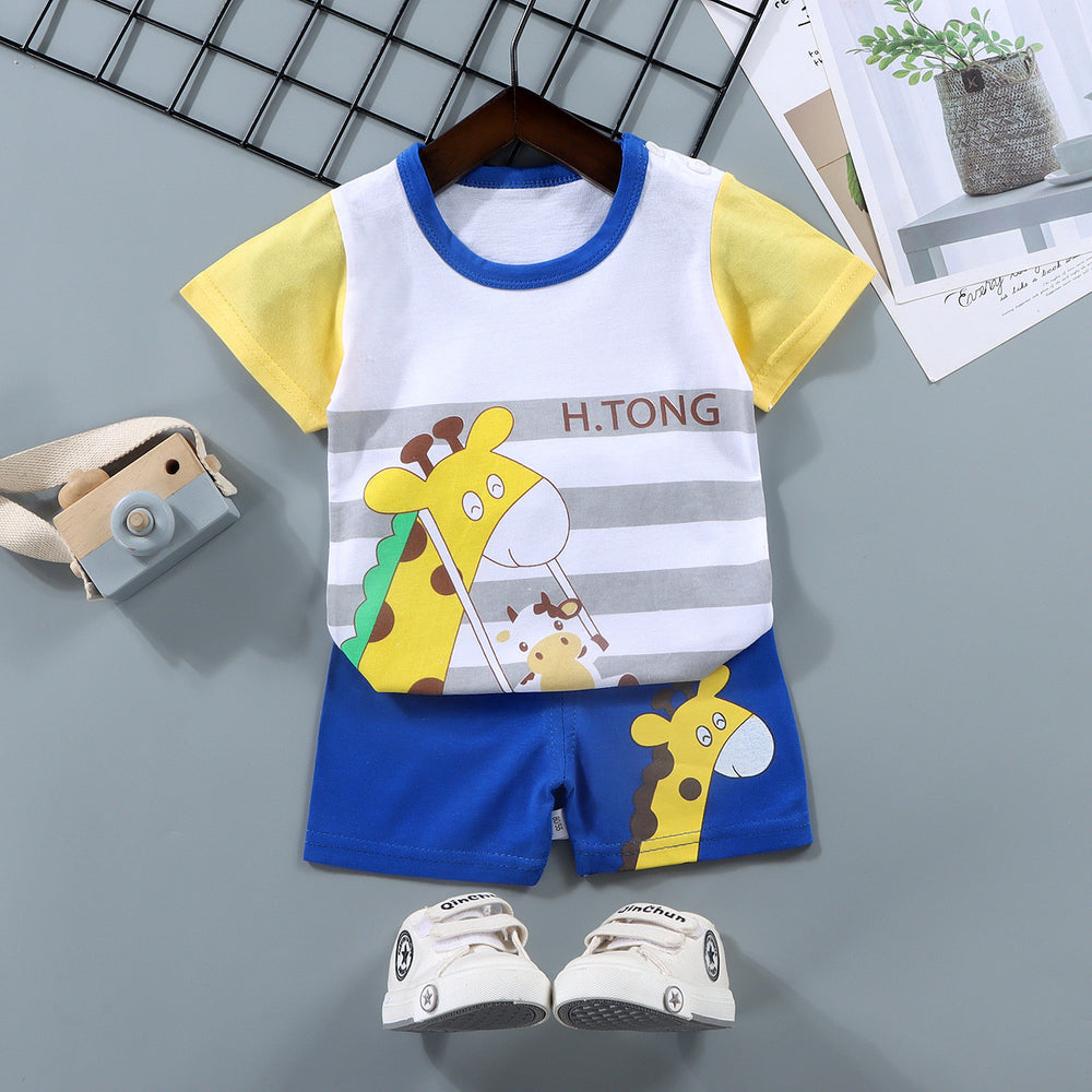Kids' short-sleeve set: 100% cotton boys' t-shirt & baby summer outfit - girls' shorts, infant clothing, wholesale summer apparel