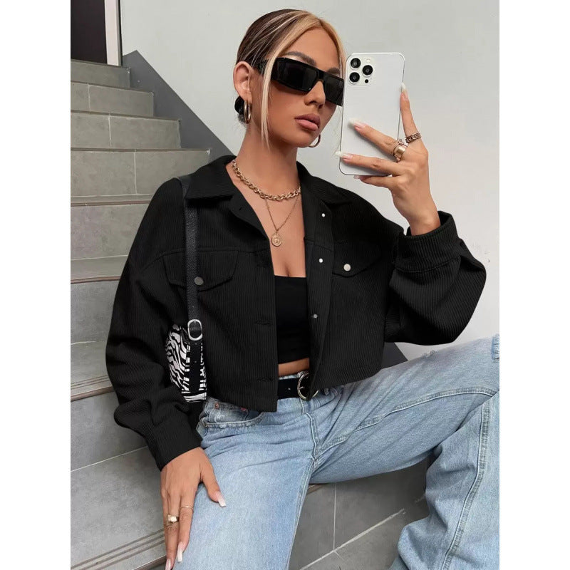 fashion  winter new arrivalretrocasual lapel loose corduroy jacket outwear women