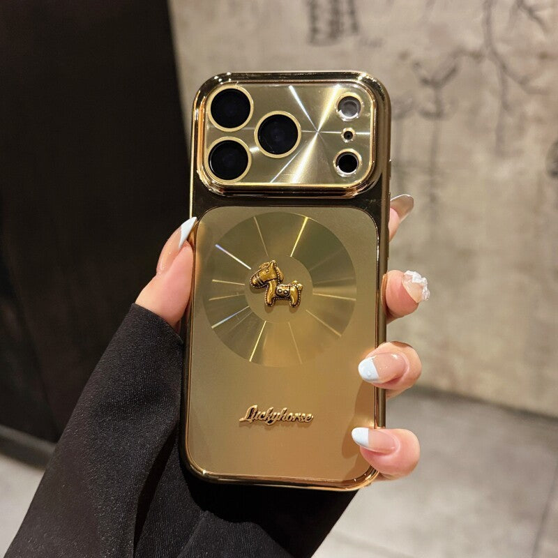 Golden horse star ring magnetic case for apple 17 pro - instantly transform your phone with cd texture, aurora lens protection, and full coverage for apple 15