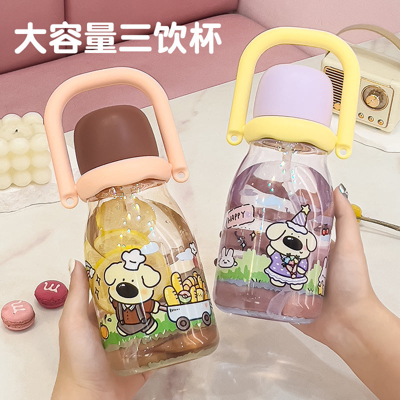 Summer new arrival: cute cartoon plastic water bottle for girls - stylish, portable, and perfect for students on the go!