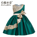 Kids green satinsequinlace baby girl first birthday dress skirt flower girls' dresses