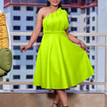 European and american plus size women's fashionable and elegant solid color sexy high waist ruched off-the-shoulder evening gown cross-border dress