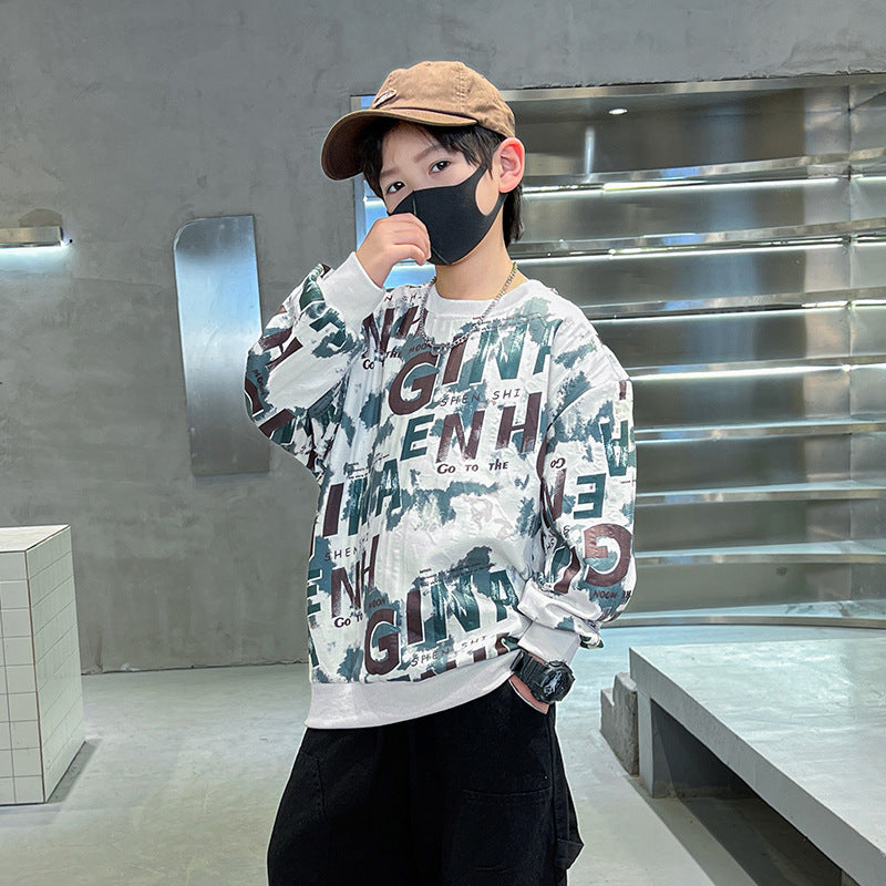 Boys' sweatshirt - spring/autumn collection  - new kids' long-sleeve base layer - cool & trendy crewneck top for boys - autumn apparel