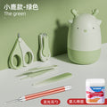 Cartoon deer design - green + light-up ear spoon + baby cotton swabs