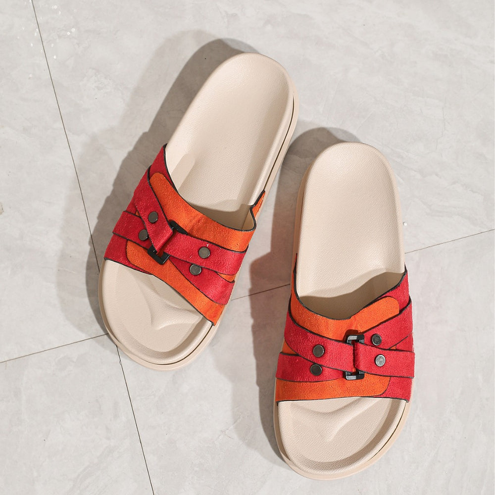 Home outwear slip-on slippers red fabric decorated flats shoes plaidcasual double layer white flats slippers