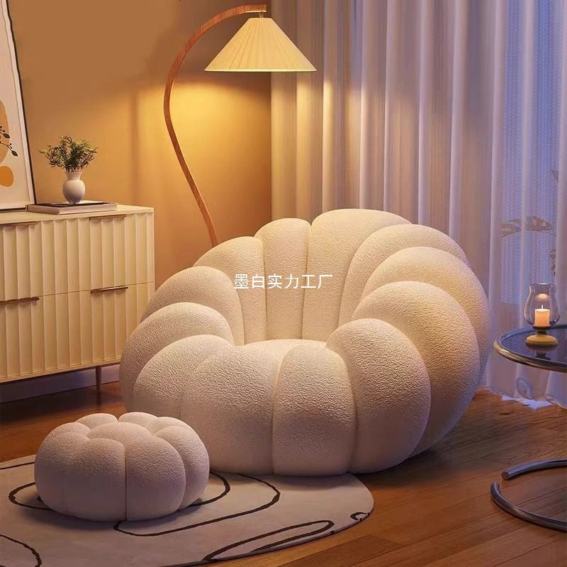 Cream wind lazy sofa reclining and sleeping pumpkin sofa leisure chair lamb wool fabric sofa single sofa