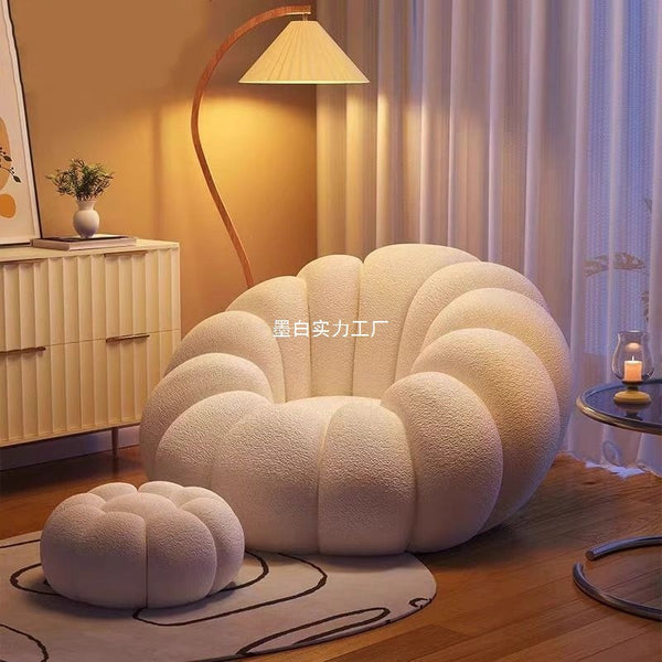Cream wind lazy sofa reclining and sleeping pumpkin sofa leisure chair lamb wool fabric sofa single sofa