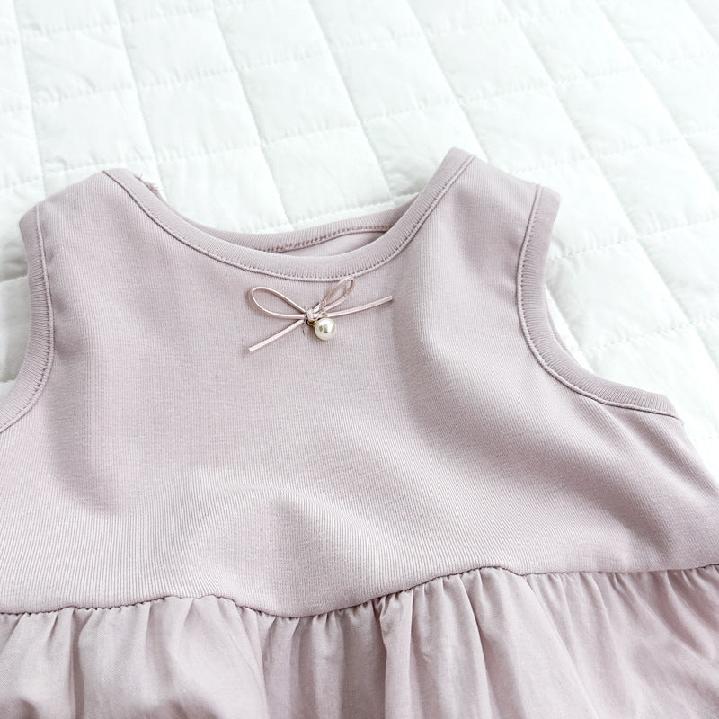 Girls'  new korean style summer dress - trendy cotton dress for kids, fashionable solid color skirt, sweet and stylish for girls