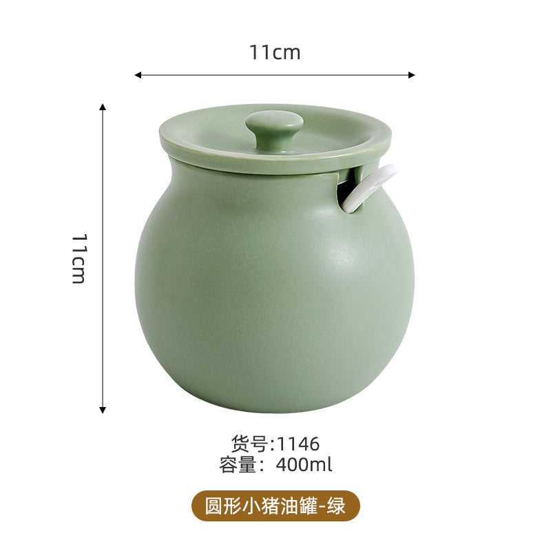 Accessible luxury lard filled ceramic kitchen seasoning storage jar multi-purpose seasoning jar with spoon for home chili jar wholesale