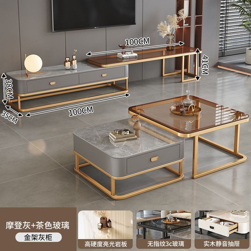New nordic rock slab solid wood coffee table, modern minimalist marble coffee table for home, small apartment living room, italian style square side table