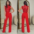 C7038 cross-border   independent station fashionfashion women's solid color sleeveless mesh jumpsuit new