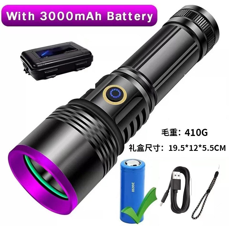 High power purple light flashlight 20w wholesale uv black mirror jewelry fluorescent anti-counterfeiting detection 365nm purple light spot