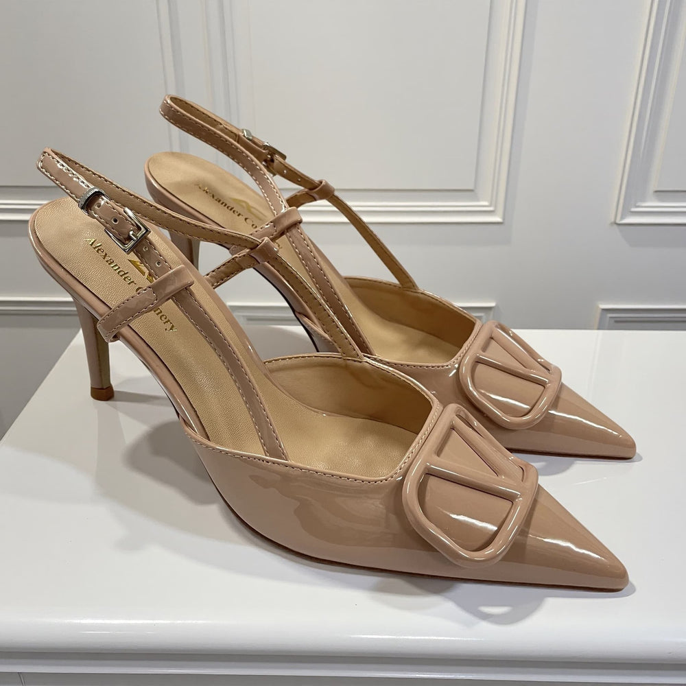 2026 summer new french pointed-toe nude stiletto heel sandals - sexy patent leather women's v-band heels
