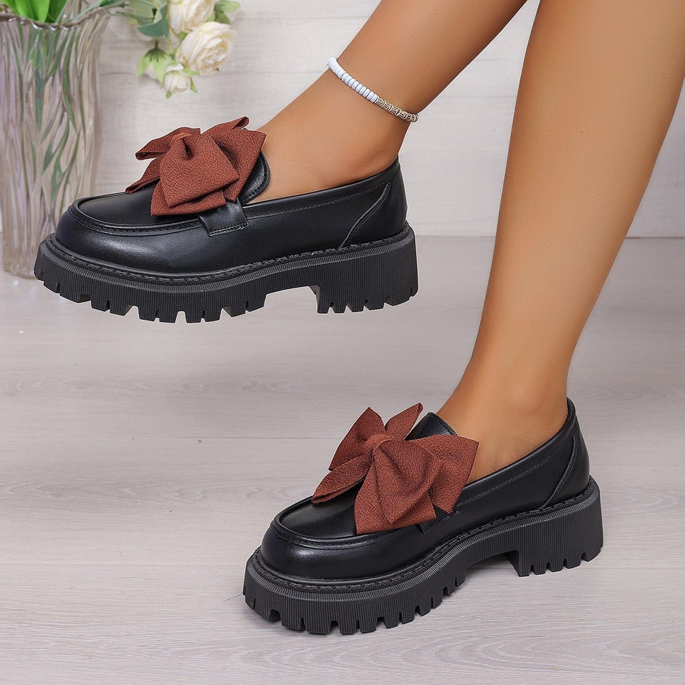 Exportbows british style slip-on small leather shoes for women spring autumnew arrival cross-border plus size thick heel flats women's shoes