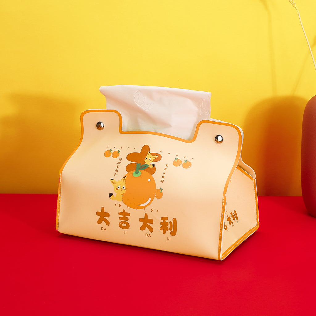 Guochao Geely Get Rich Leather Tissue Box Home Furnishing Restaurant Coffee Table Carton Car High-end Carton ins Style