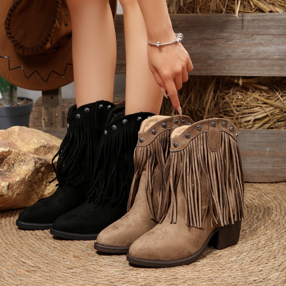 plus size tassel short boots for women autumn winternew arrival high heel suede rivet sleeve casualbootswholesale