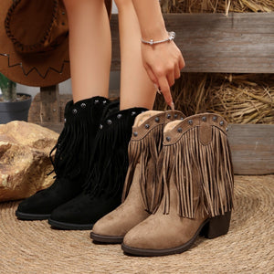 plus size tassel short boots for women autumn winternew arrival high heel suede rivet sleeve casualbootswholesale