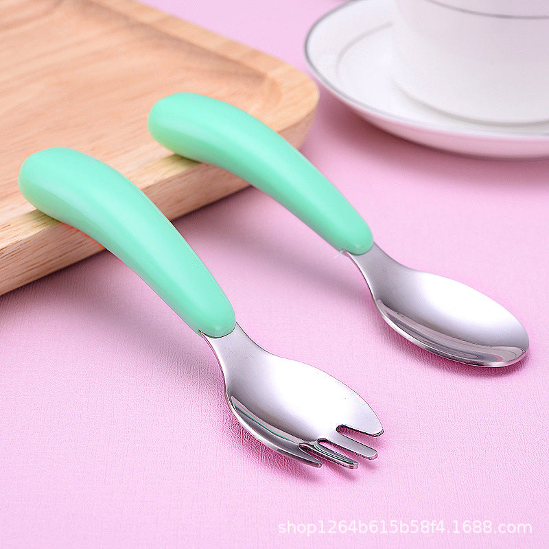 Cartoon 304 stainless steel children's tableware spoon fork box three-piece set baby tableware mother and baby gifts fork and spoon