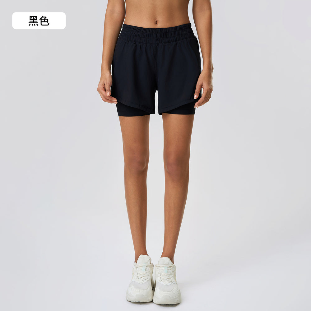 Summer quick-dry breathable women's sports shorts - faux two-piece, anti-exposure, high-waisted training yoga fitness hot pants d25052