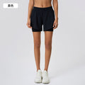 Summer quick-dry breathable women's sports shorts - faux two-piece, anti-exposure, high-waisted training yoga fitness hot pants d25052