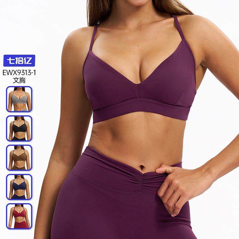 brushed quick-drying v-neck yoga bra y-shaped beautiful back adjustable intimates fitness running sports bra 9313
