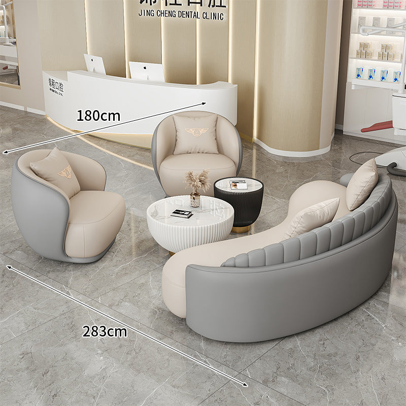 Cream style normcore slate leather corner table modern living room round small apartment size round coffee table sofa combination