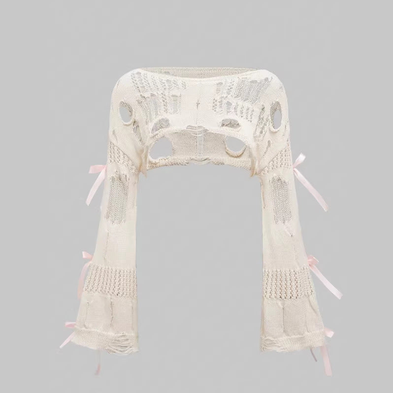european size cross-border new frenchretro strappy cut outsweater