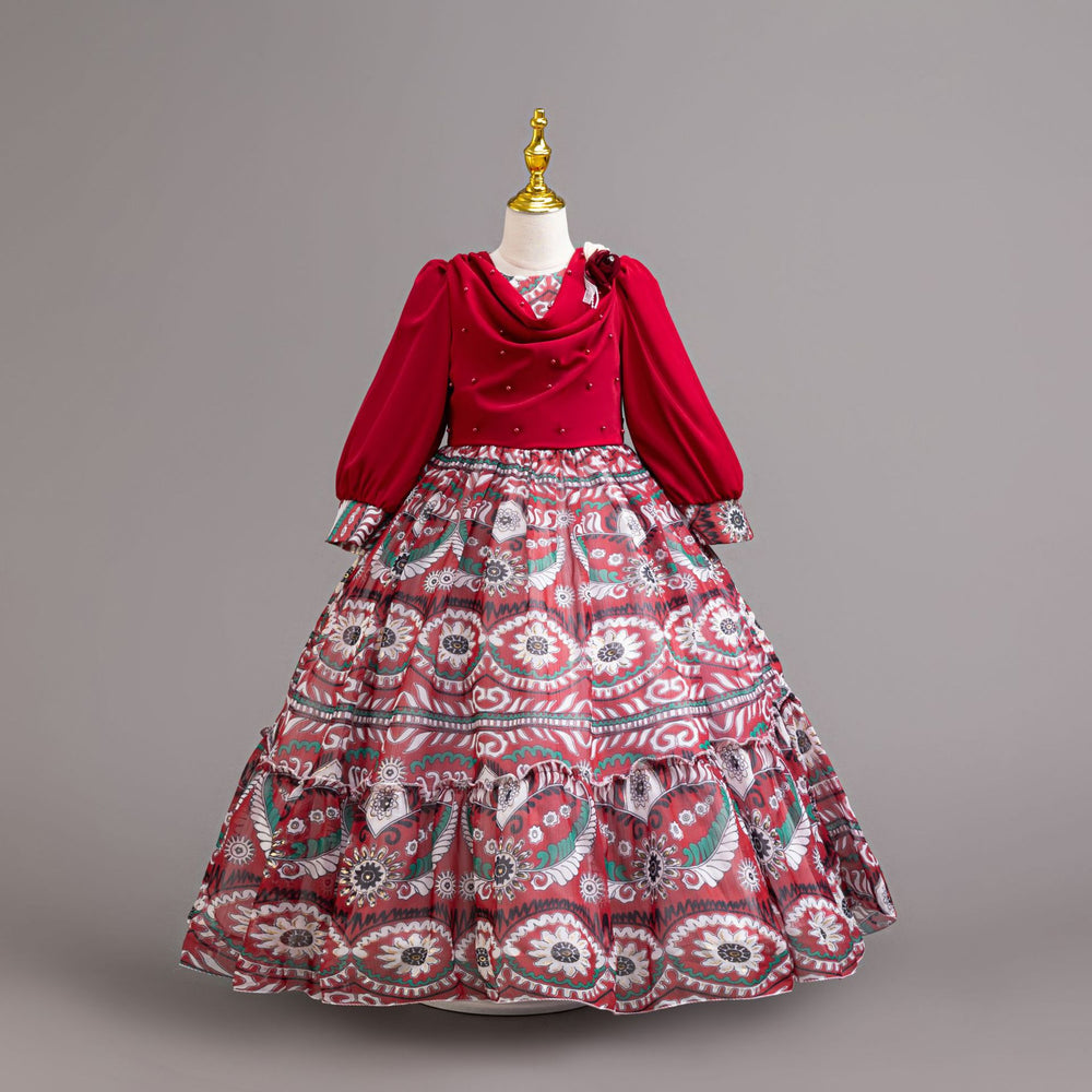 chiffon kids dress holiday banquet classy long sleeves pastoral style dresskids dresses