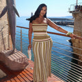 European and american cross-border women's fashion  summer new arrival: elegant striped sleeveless cami top and high-waisted midi skirt set