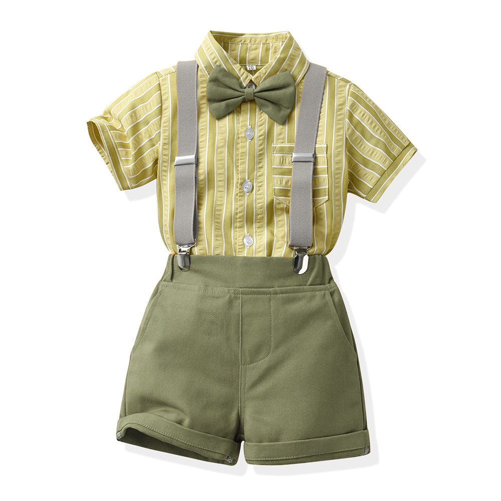 Kids' short-sleeve shirt summer new arrival birthday outfit korean style boys' set overalls children's clothing set