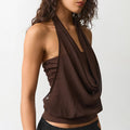fashion style women's clothing  spring and summer new arrivalfashionelegant sleeveless halter layered backless t-shirttops for women