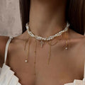 European and american retro multi-layer tassel cross necklace - trendy, edgy, sweet & cool ins style faux pearl choker clavicle chain
