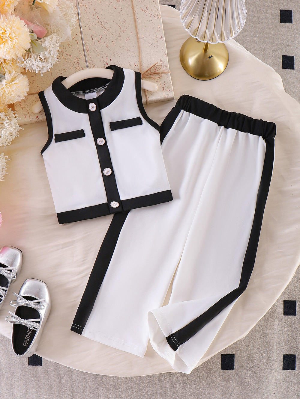 Baby clothing kids set children outfit white vest + pants two-piece set