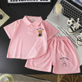 Kids' polo shirt set - boys' and girls' turn-down collar t-shirt, summer waffle knit short sleeve and shorts outfit, wholesale children's clothing (sizes for mid-to-large children)
