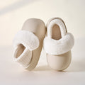 Waterproof, removable, and washable cotton slippers - winter anti-slip, warm, fleece-lined, thick-soled slippers for home wear, women's bread-shaped slippers, postpartum shoes