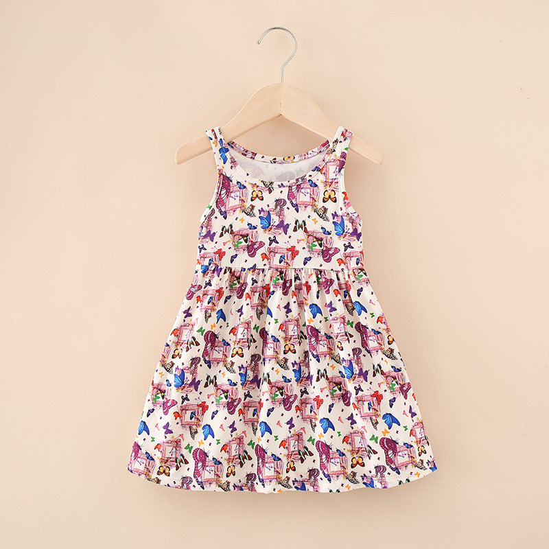 Summer korean style girls' a-line dress - printed milk silk sundress for toddlers and young children
