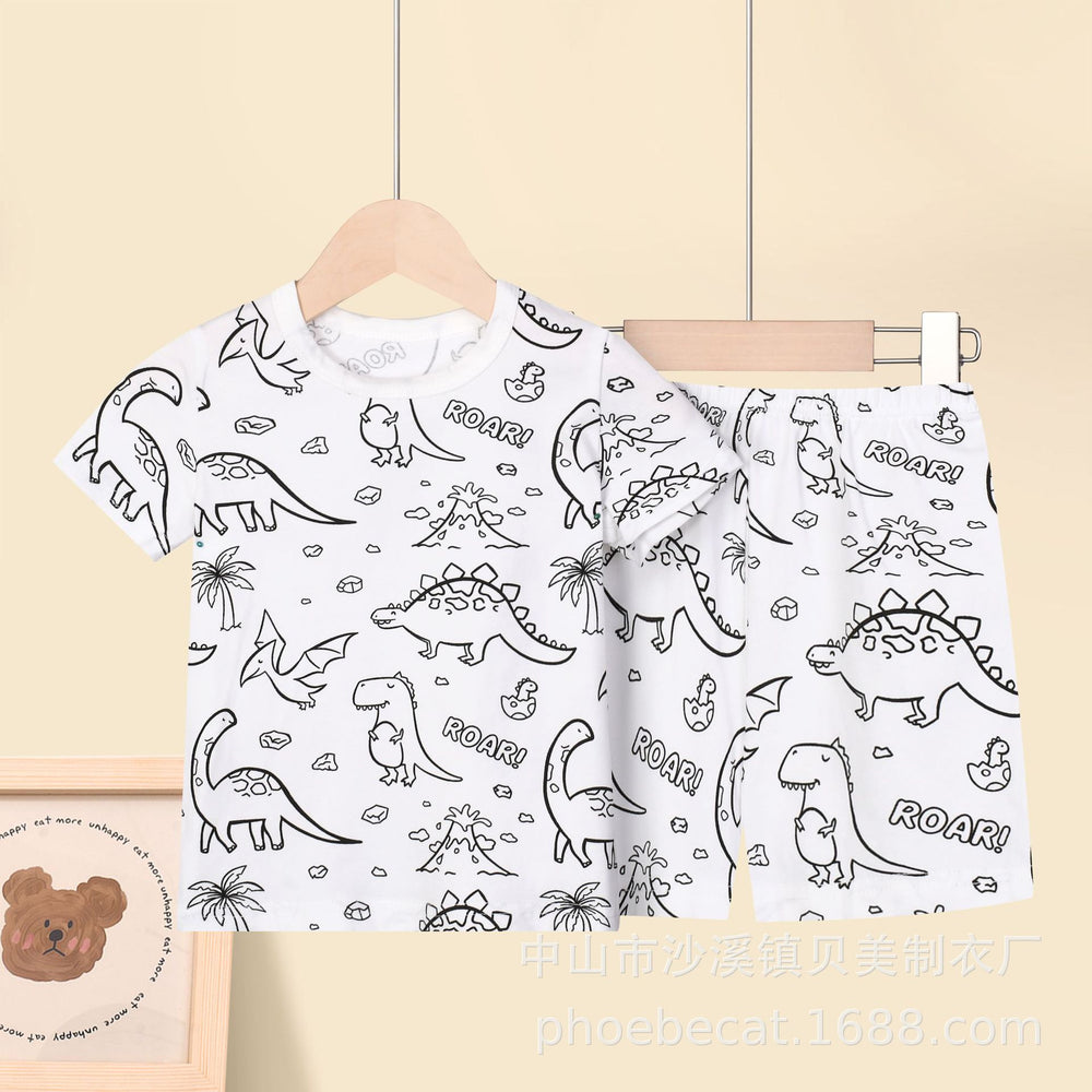 Cartoon european and american cross-border exclusive children's home clothes pajamas suit sketch comfortable breathable diy hand-painted graffiti