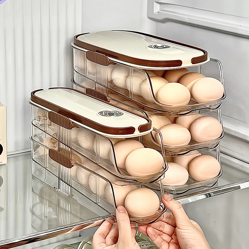 Egg storage box, special food grade kitchen for refrigerator, multi-layer oblique rectangular side door, automatic rolling egg egg box