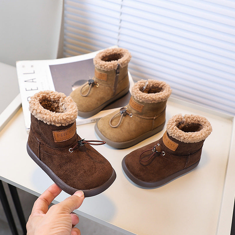 winter new boys' retro trendy cotton boots korean style chic versatile girls' lambswool fashion boots