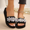 Amazon's new thick sole flip-flops for women summer outwear rhinestone flower high heel open slippers women's beach sandals
