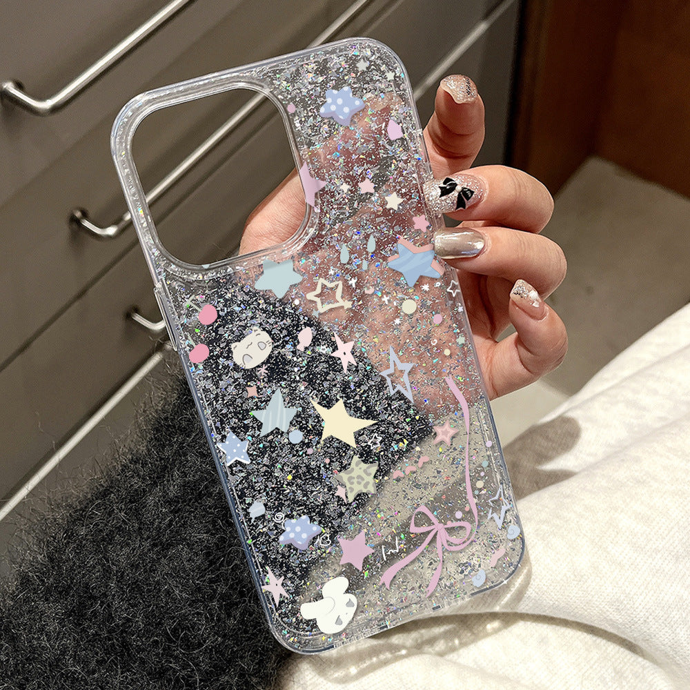 Suitable for iphone 17 pro korean sweet star rabbit phone case, apple 16/15 anti-drop glitter gel hard case