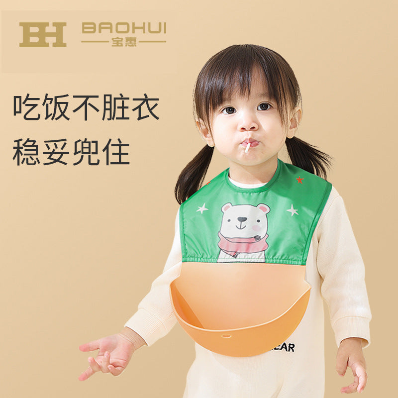 Baby eating bib waterproof silicone bib kidssoft food bib baby saliva bib kids anti-dirty handy gadget