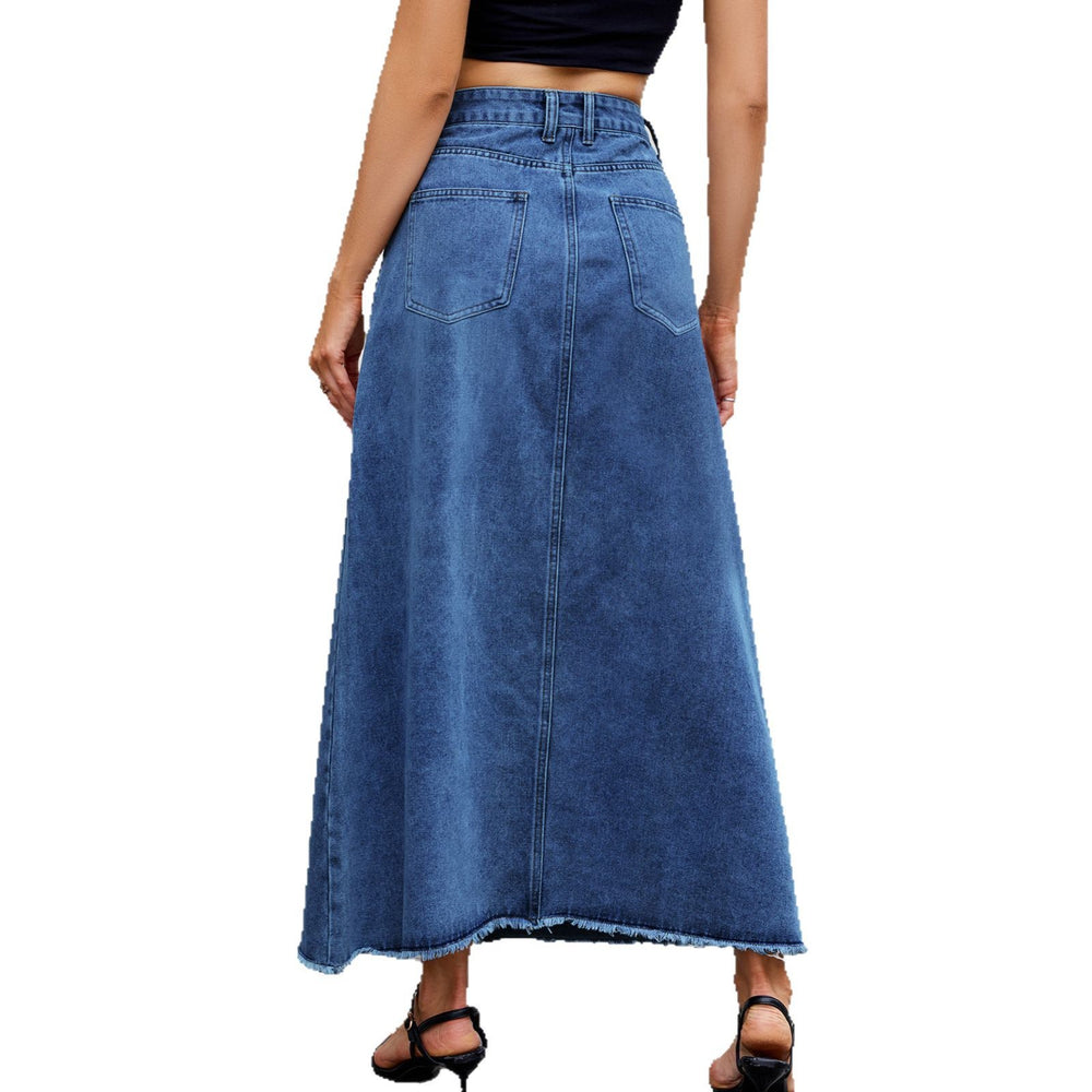fashion spring/summer new arrivals: high-waisted denim skirt for women - trendy, loose fit, pocket detail, midi length - perfect for