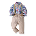 Wholesale new arrivals: children's clothing sets - boys' formal wear, long-sleeved floral shirt with bow tie, spring/summer overalls