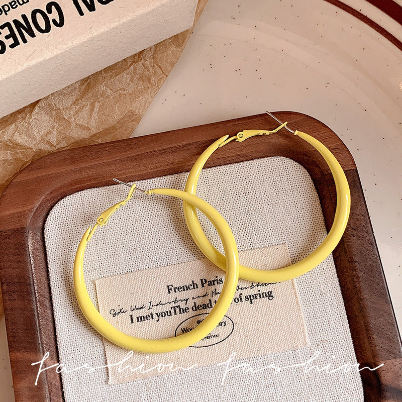 Macaron color drip glaze plain hoop earrings for women accessible luxuryelegant face small earrings classy sense hoop exaggerated earrings