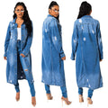 Amazon  women's denim jacket  european and american new trendy washed blue distressed slim-fit denim windbreaker