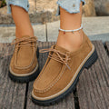 autumn women's casual leather loafers: comfortable round toe, chunky heel, retro style, soft leather, lace-up, platform sole